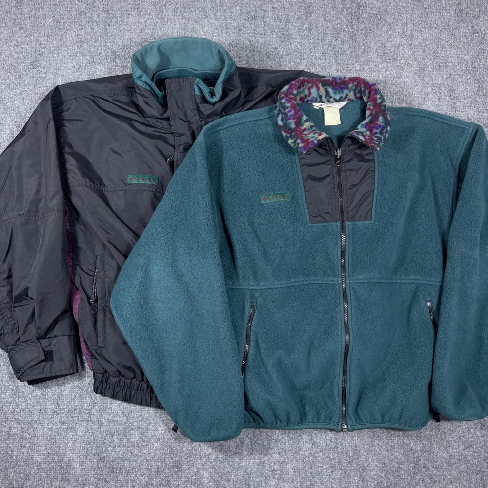 Vtg Columbia Bugaboo Jacket Mens M Black Teal Vintage 3-in-1 Fleece Liner System